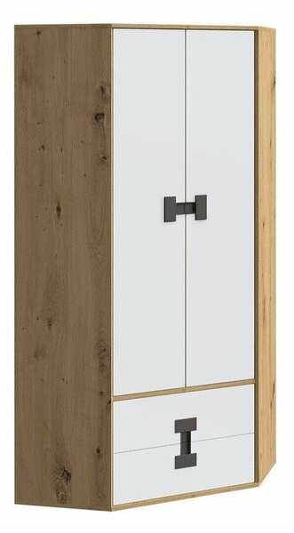 Sarokszekrény Florevi 114, Laminált forgácslap, 191x88x88cm, Matt fehér, Artisan tölgy