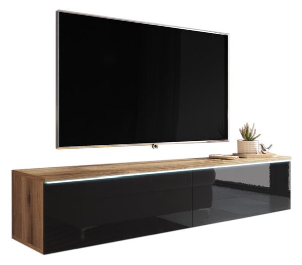 MENDES D 140 TV asztal, 140x30x32, tölgy wotan/fekete fényű + LED