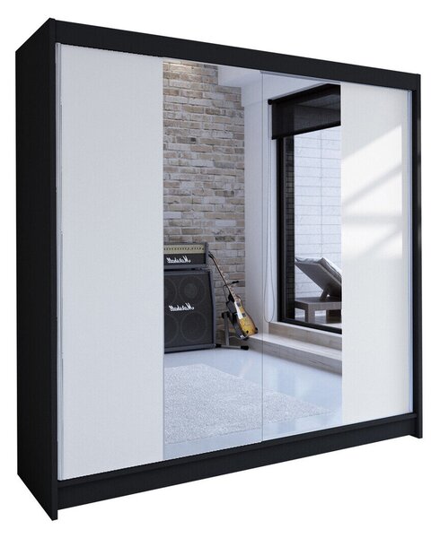 Gardróbszekrény Closico Cavaris II, Laminált forgácslap, 215x180x58cm, Fekete, Fehér