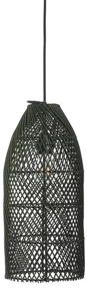 Ibiza Noire kézzel készült fekete rattan lámpabúra – 19 × 19 × 43 cm