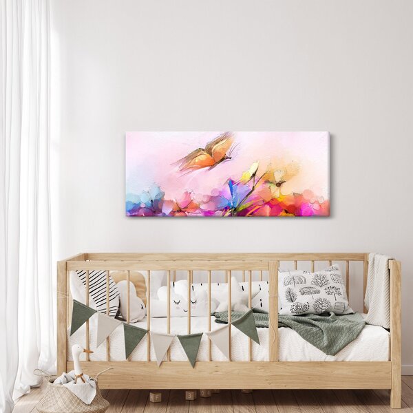 Kép - pillangó a virág felett, absztrakció (120x50 cm)