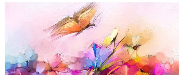 Kép - pillangó a virág felett, absztrakció (120x50 cm)
