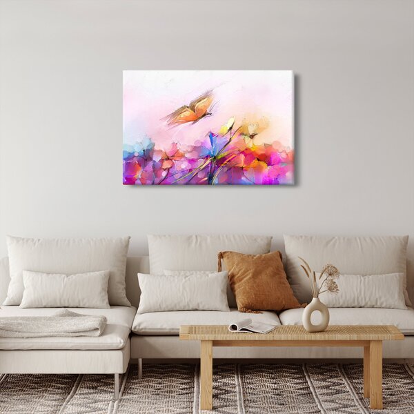 Kép - pillangó a virág felett, absztrakció (90x60 cm)