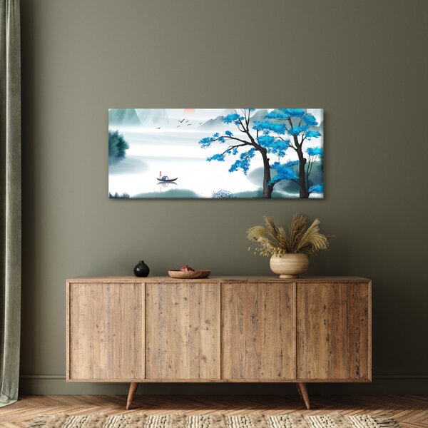 Kép - festett tó csónakkal (120x50 cm)