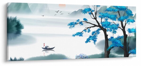 Kép - festett tó csónakkal (120x50 cm)