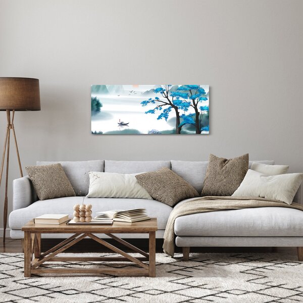 Kép - festett tó csónakkal (120x50 cm)
