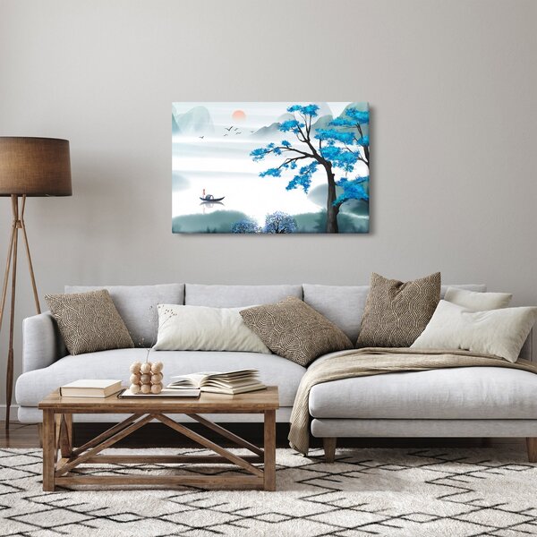 Kép - festett tó csónakkal (90x60 cm)