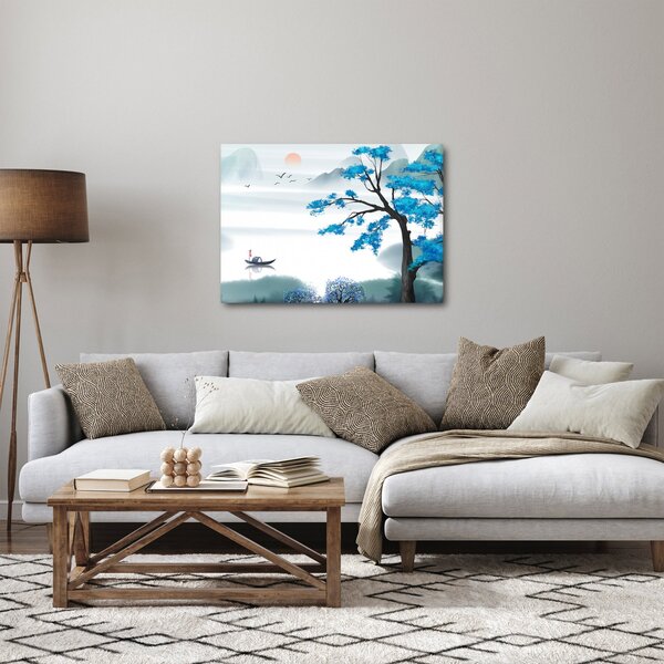 Kép - festett tó csónakkal (70x50 cm)