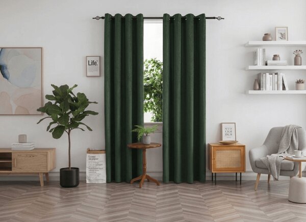 Sötétítő függöny DUNES VELVET 140x250 cm, sötétzöld Felfüggesztés: Hullámos sínszalag