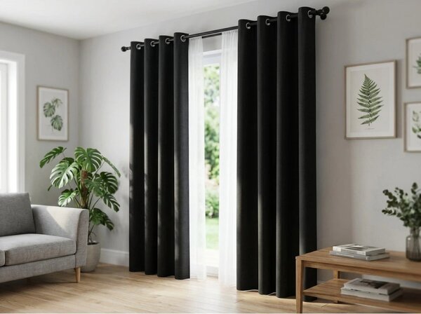 OXFORD LIGHT függöny 140x250 cm, fekete Felfüggesztés: Hullámos sínszalag