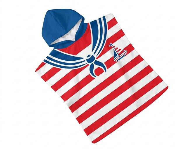 Gyerek poncsó SAILOR fehér-piros 60x120 cm