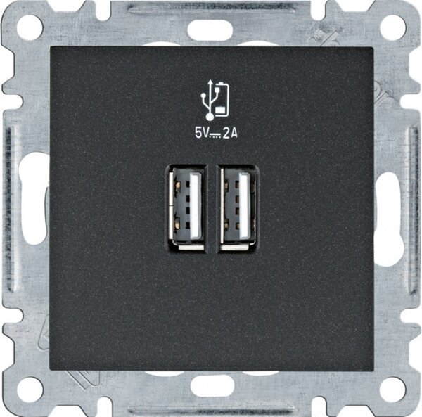 Hager Lumina WL4213 USB dupla töltő 2.0 A fekete burkolattal, keret nélkül, IP20