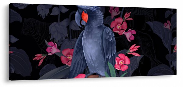 Kép - papagáj a virágok között (120x50 cm)