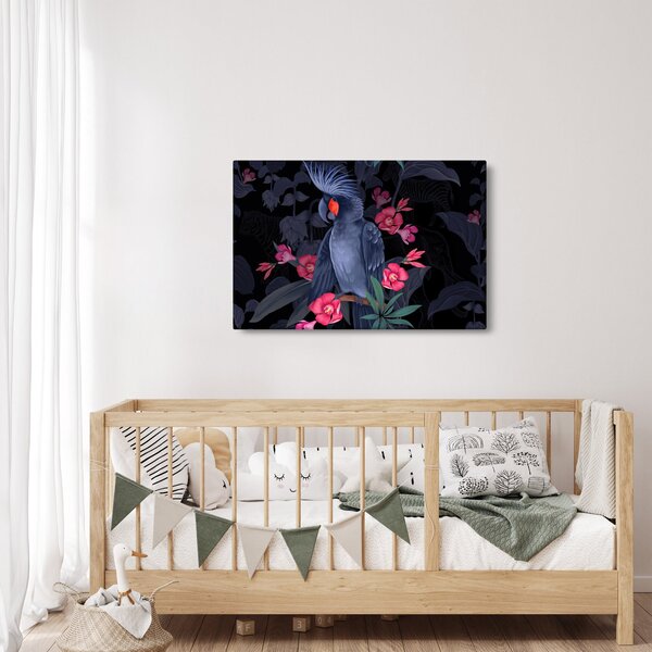 Kép - papagáj a virágok között (90x60 cm)