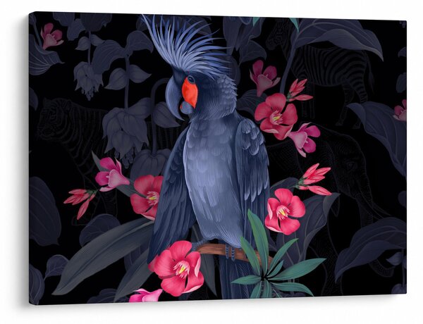 Kép - papagáj a virágok között (70x50 cm)