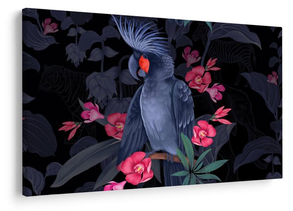 Kép - papagáj a virágok között (90x60 cm)