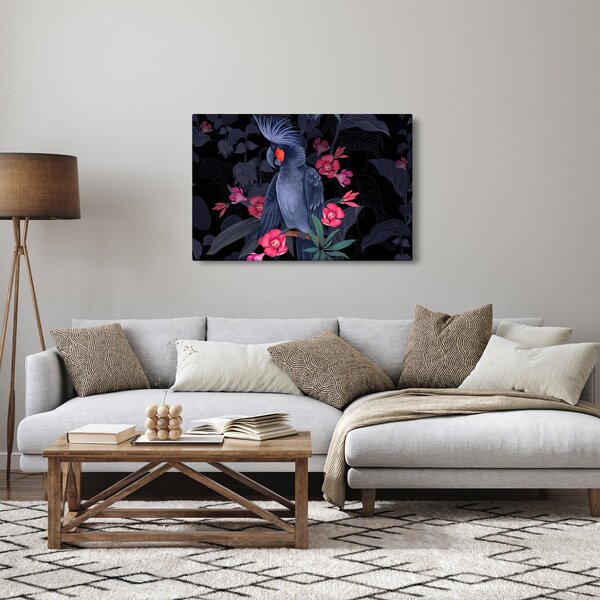 Kép - papagáj a virágok között (90x60 cm)