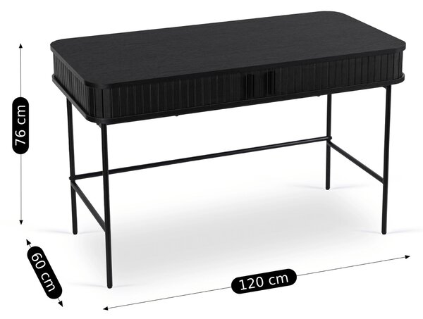 Íróasztal 120 cm, bordázott fekete kivitelben TRISH