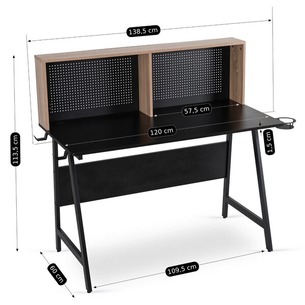 ICE gamer íróasztal 138,5 cm, fekete/sonoma tölgy