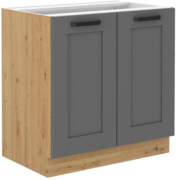 Alsó konyhaszekrény Lucid 80 D 2F BB (korpus: artisan tölgy + front: mdf porszürke)