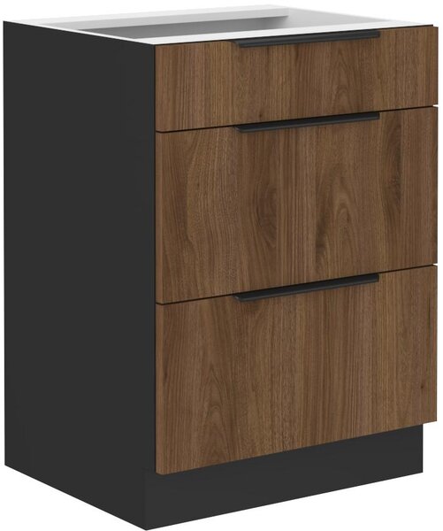 Alsó konyhaszekrény Manana 60 D 3s BB (korpus: matt fekete + front: okapi dió)