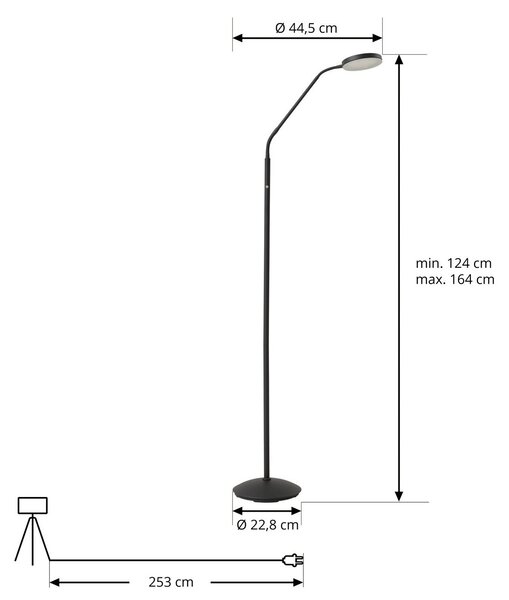 Lindby LED tölthető állólámpa Elvyn, fekete, állítható, dimmelhető, Fekete, Nappali / Étkező, fém, Modern