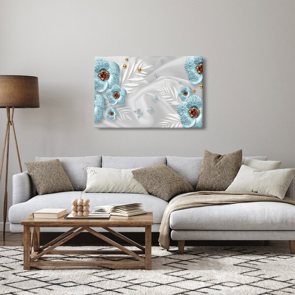 Kép - 3D kék virágok (90x60 cm)