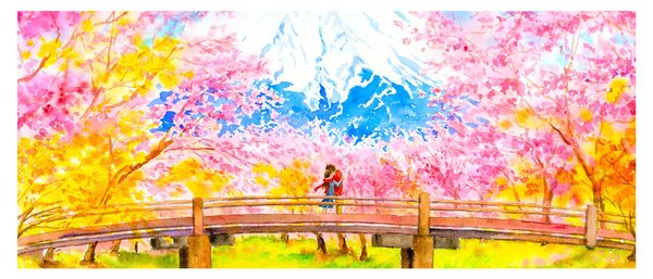 Kép - festett pár, akvarell (120x50 cm)