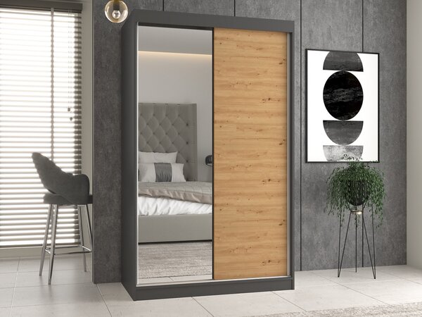 Aldabra IGA 120 A/B tolóajtós gardróbszekrény 120x61x200, 1 tükörrel / sima, antracit- tölgy