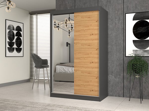 Aldabra IGA 120 A/B tolóajtós gardróbszekrény 120x61x200, 1 tükörrel / sima, antracit- tölgy