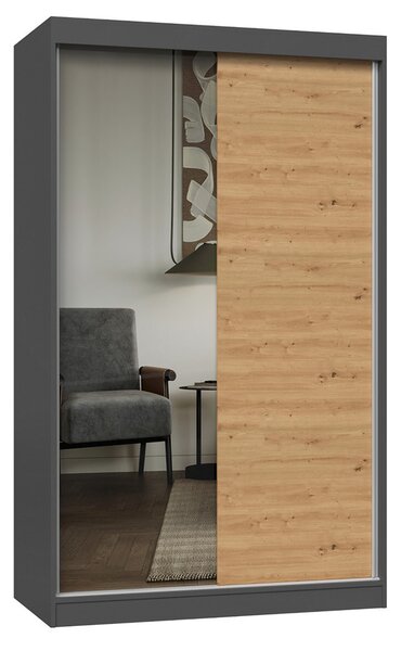 Aldabra IGA 120 A/B tolóajtós gardróbszekrény 120x61x200, 1 tükörrel / sima, antracit- tölgy