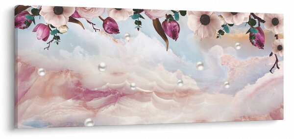 Rózsaszín virágokképe rózsaszín márvánnyal (120x50 cm)