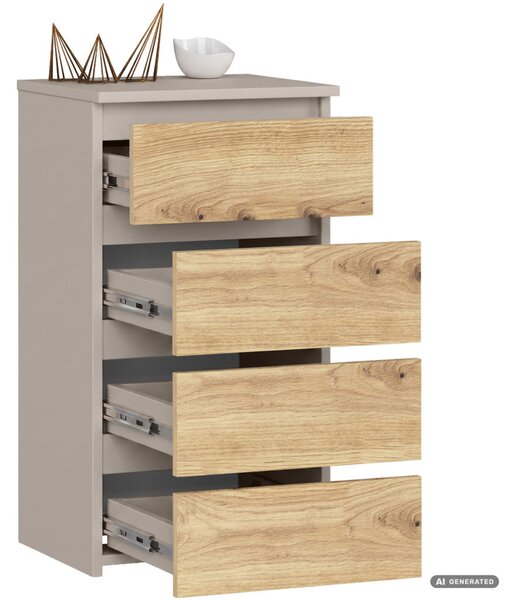 AKORD CLP CL4 Komód Laminált Forgácslap Kasmír / Artisan Tölgy 4 Fiókos