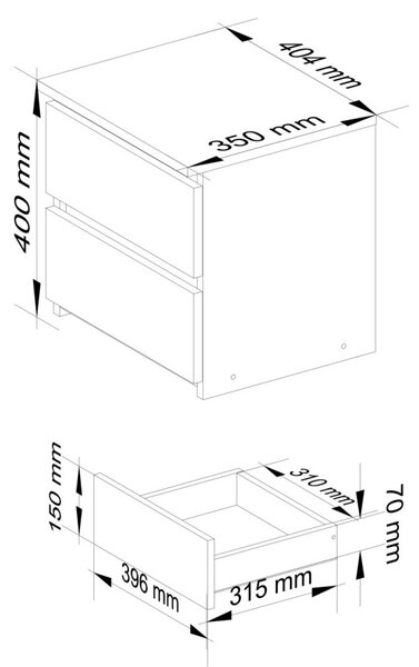 Akord CLP CL2 Éjjeliszekrény Laminált Kaszmír / Artisan Tölgy Két Fiókos