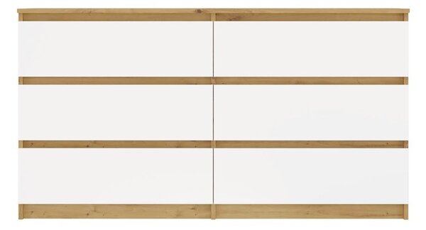 Aldabra M6 140 fiókos szekrény, 138x75x40 cm, tölgy-fehér