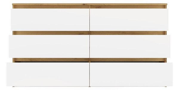 Aldabra M6 140 fiókos szekrény, 138x75x40 cm, tölgy-fehér