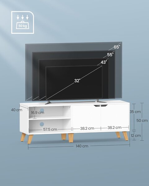 TV szekrény 2 ajtóval, 40 x 140 x 50 cm, fehér