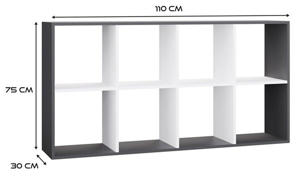 Aldabra Malax 2x4 polc, 147x75x30 cm, antracit-fehér