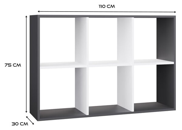 Aldabra Malax 2x3 polc, 110x75x30 cm, antracit-fehér