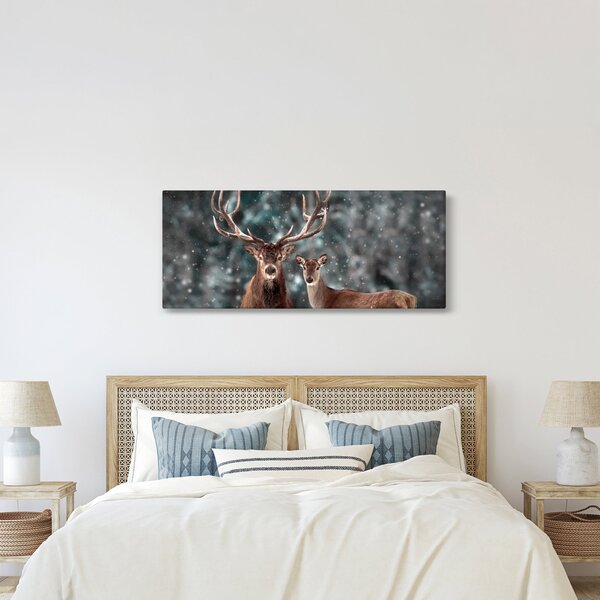 Kép - szarvas és őzike egy havas erdőben (120x50 cm)