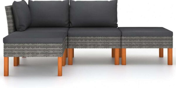 VidaXL 4 részes szürke polyrattan kerti ülőgarnitúra párnákkal