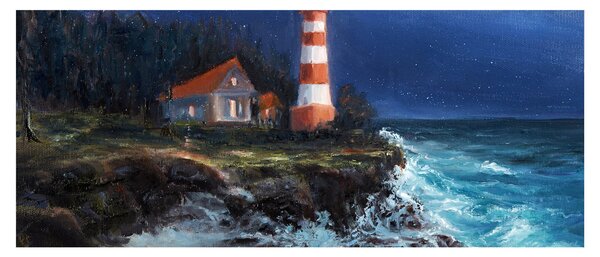 Kép - világítótorony az óceán partján, akvarell (120x50 cm)