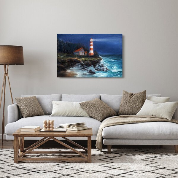 Kép - világítótorony az óceán partján, akvarell (90x60 cm)