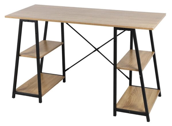 Intenso Home polcos íróasztal / számítógépasztal 120x50cm | Masszív fém váz, fekete - aranytölgy szín