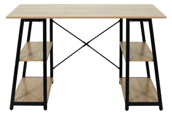Intenso Home polcos íróasztal / számítógépasztal 120x50cm | Masszív fém váz, fekete - aranytölgy szín