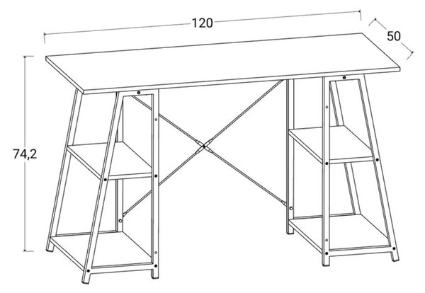 Intenso Home polcos íróasztal / számítógépasztal 120x50cm | Masszív fém váz, fekete - aranytölgy szín