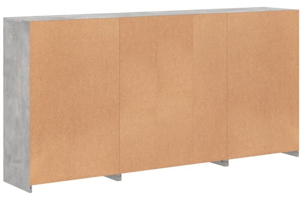 Betonszürke tálalószekrény LED-világítással 202 x 37 x 100 cm