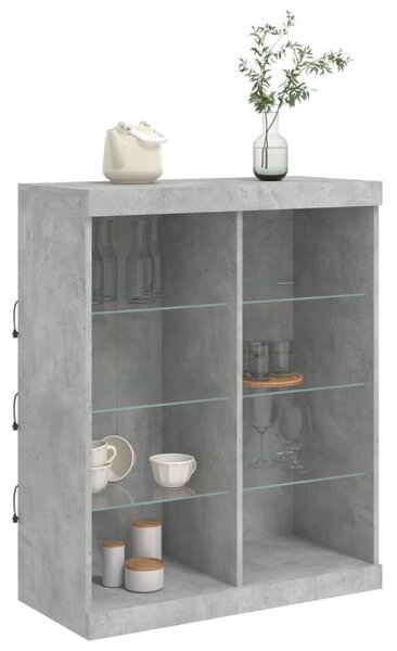 Betonszürke tálalószekrény LED-világítással 81 x 37 x 100 cm