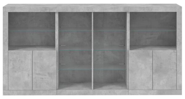 Betonszürke tálalószekrény LED-világítással 202 x 37 x 100 cm