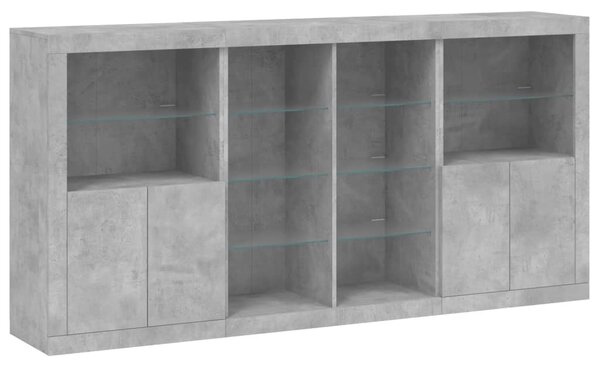 Betonszürke tálalószekrény LED-világítással 202 x 37 x 100 cm
